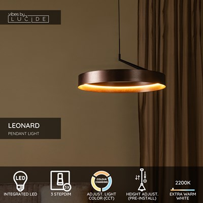 Lucide LEONARD - Pendant light - Ø 54,5 cm- LED 3 StepDim - CCT - 1x36W 2200K/3000K - Coffee - Vibes